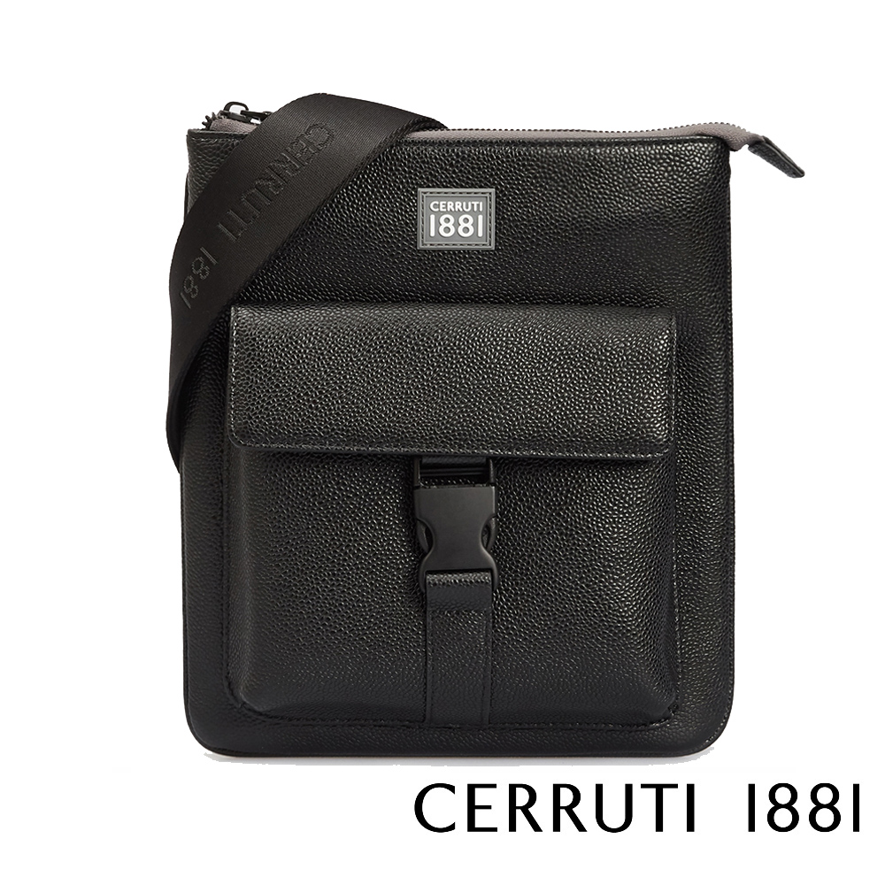 Cerruti 1881 限量2折 頂級義大利小牛皮側背斜背包 父親節 送禮 CEBO05342M 全新專櫃展示品(黑色)