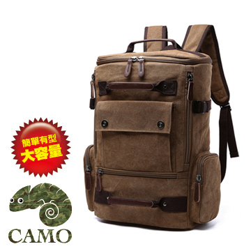 【品樂．CAMO】韓版大容量雙肩帆布後背包(咖啡色)