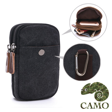 【品樂．CAMO】韓版簡約時尚帆布腰包(黑色)