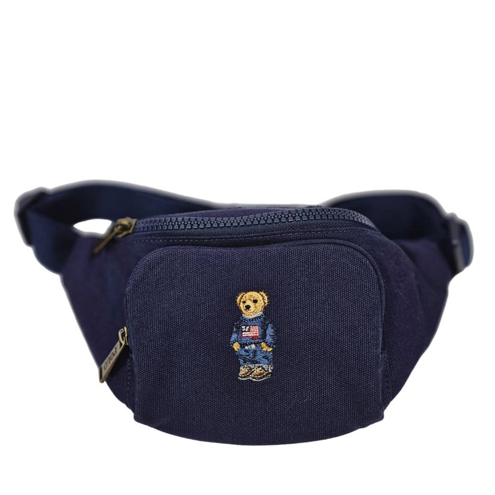 RALPH LAUREN POLO POLO 兒童版刺繡國旗泰迪熊海軍藍腰包胸包(贈原廠紙袋送禮)