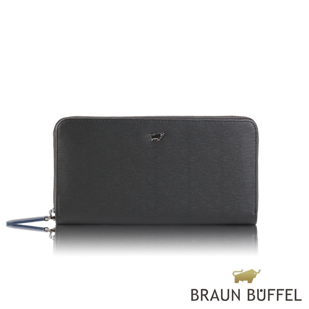 BRAUN BUFFEL 德國小金牛 台灣總代理 波索 12卡拉鍊長夾-黑色/BF386-602-BK