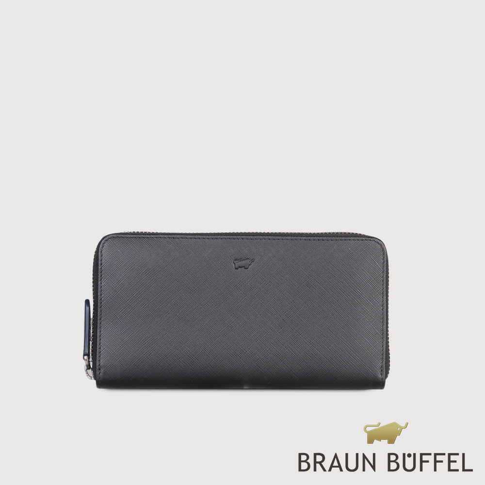 BRAUN BUFFEL 德國小金牛 台灣總代理 洛菲諾P-II 12卡拉鍊長夾-黑色/BF347-602-BK