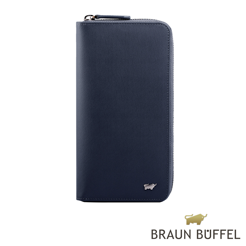 BRAUN BUFFEL 德國小金牛 台灣總代理 HOMME-M 21卡拉鍊長夾-深藍色/BF306-305-MAR