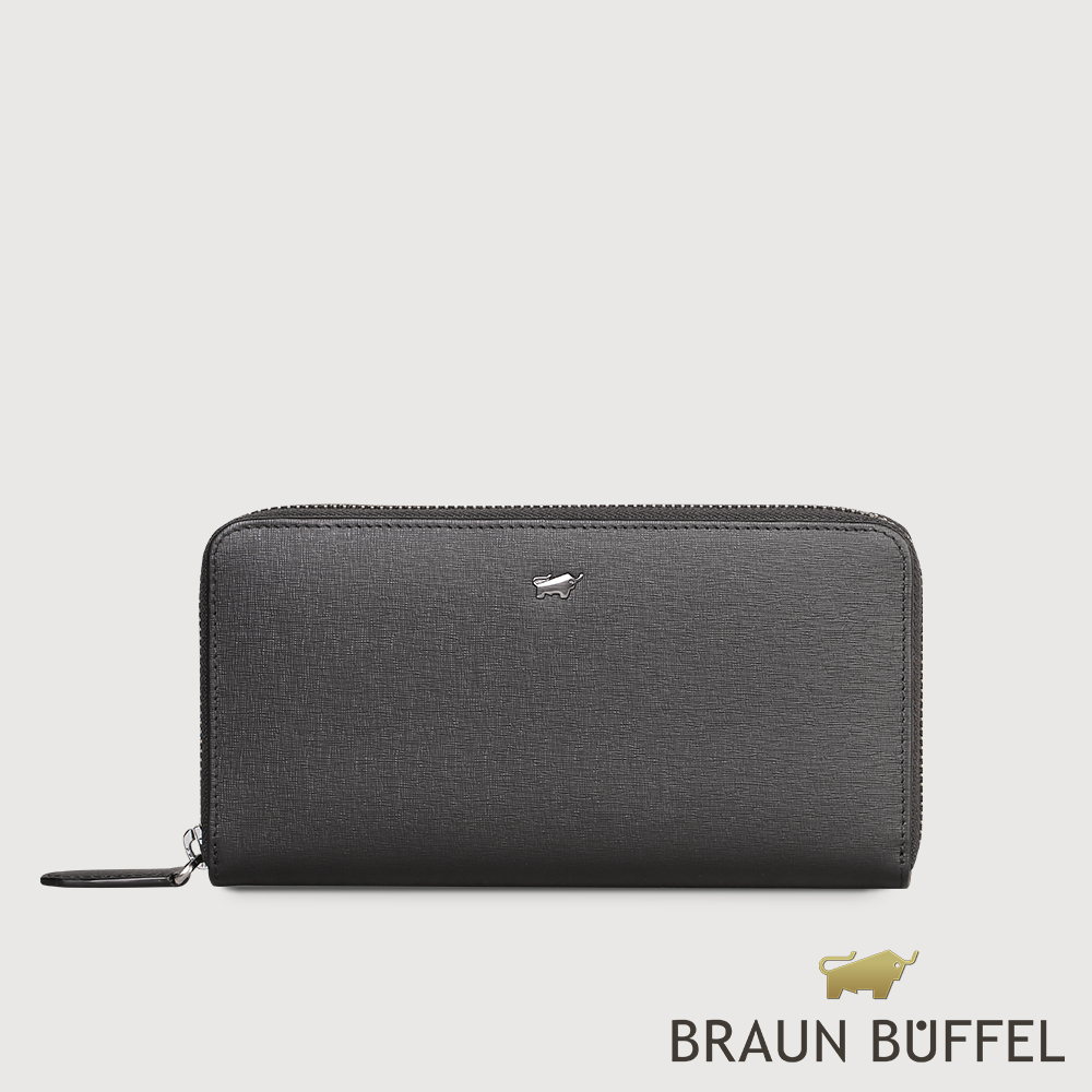 BRAUN BUFFEL 德國小金牛 台灣總代理 瓦拉頓-TW 12卡拉鍊長夾-黑色/BF537-602-BK