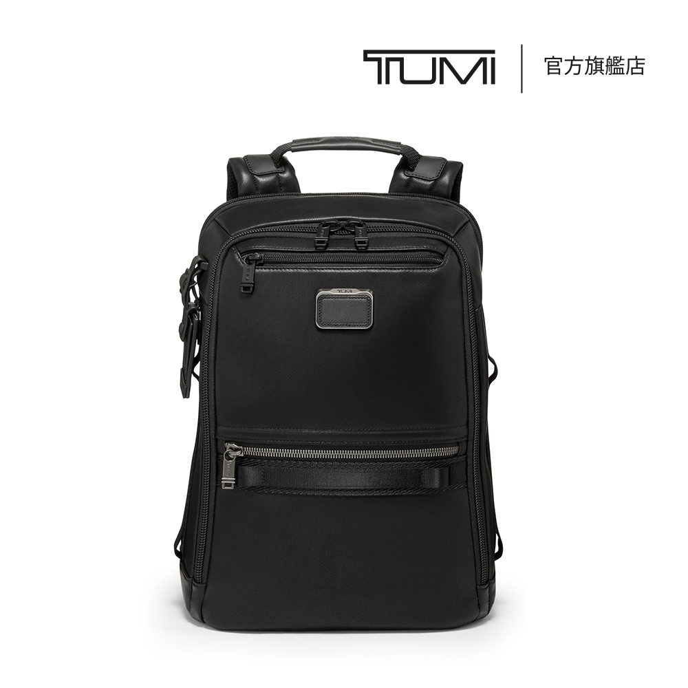 TUMI Alpha Bravo Dynamic 皮革商務休閒背包 - 黑色