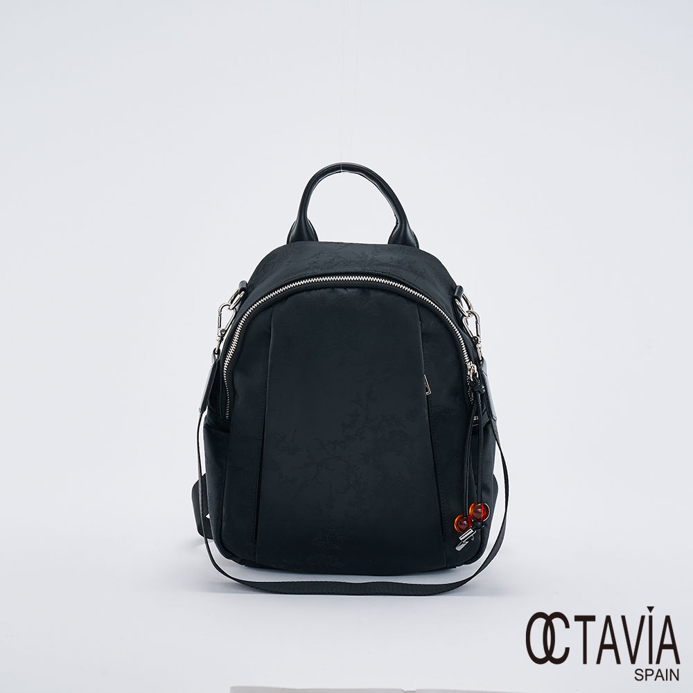 OCTAVIA 8 OCTAVIA 8 - 緞子I 立體緹花布牛皮拼接小型後背包 - 京城黑