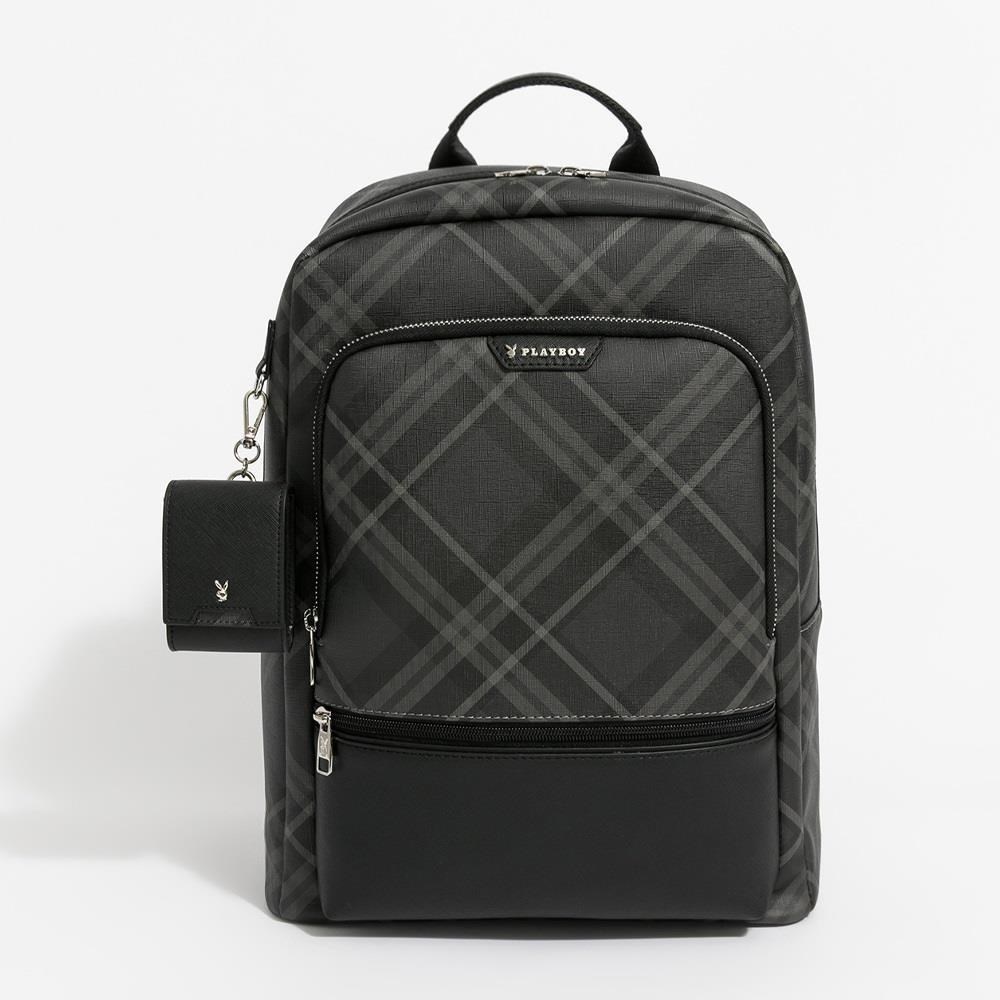 PLAYBOY 後背包 Black Diamond Plaid系列 - 灰色(2026春夏男包)
