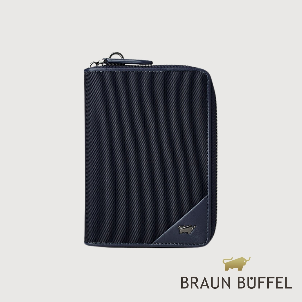 BRAUN BUFFEL 德國小金牛 台灣總代理 瑞沃 6卡拉鍊護照夾-深藍色/BF593-183-DB
