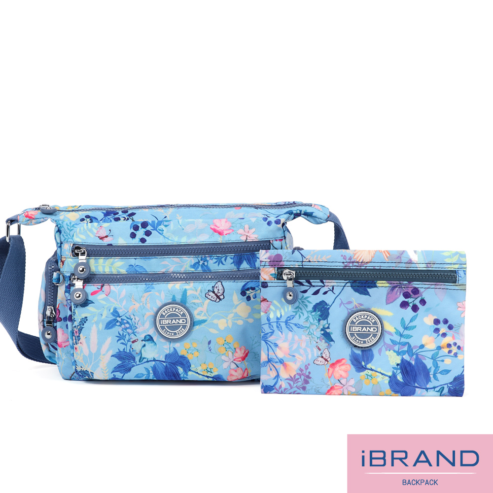 iBrand 斜背包 輕盈防潑水多口袋側背斜背包-花叢物語