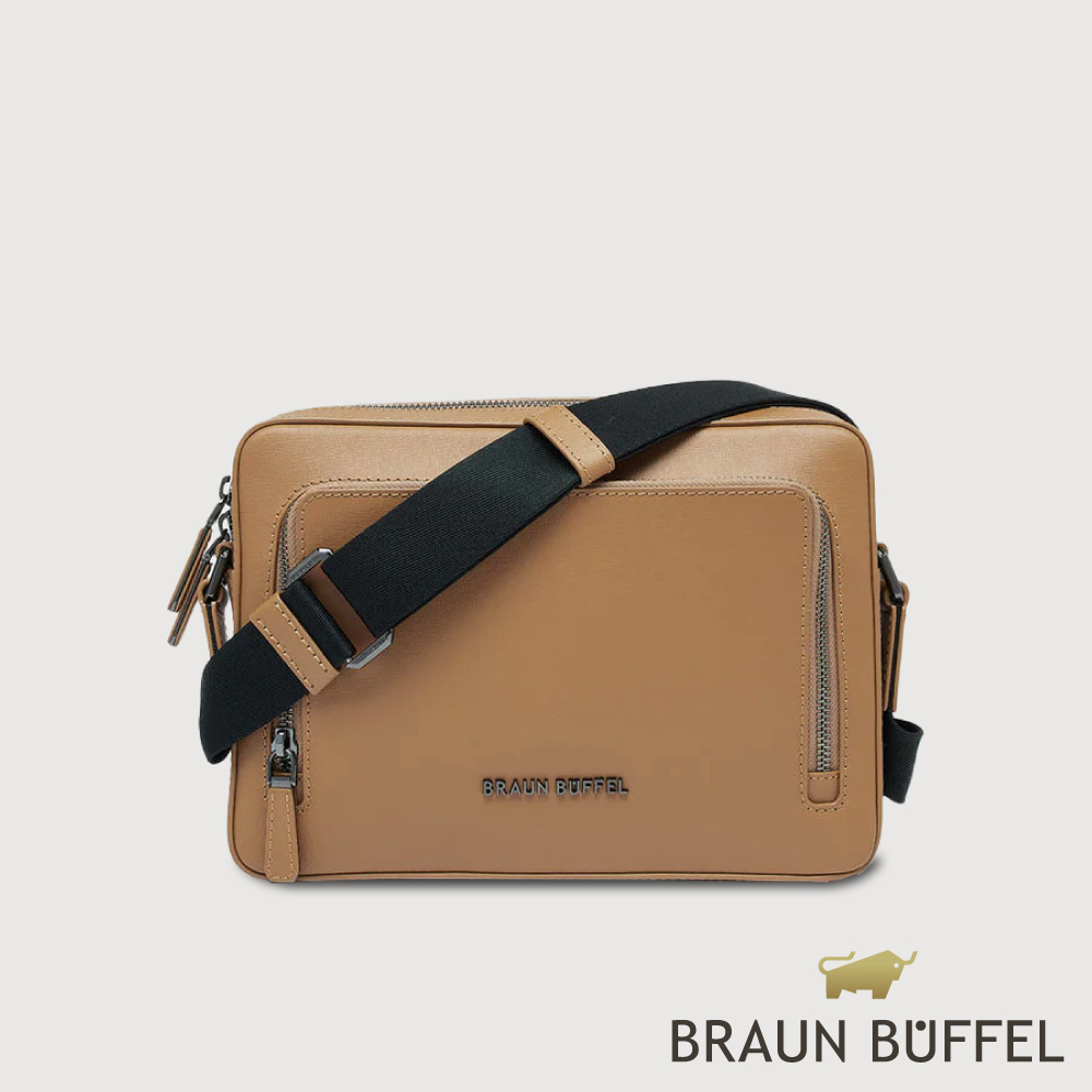 BRAUN BUFFEL 德國小金牛 台灣總代理 維克多-D 橫式斜背包-淺棕/BF512-TW61-CS