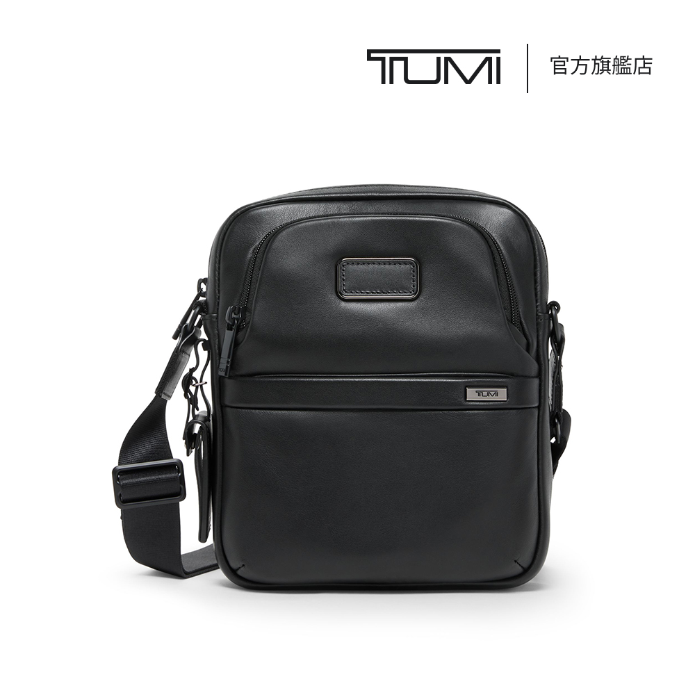 TUMI Alpha 中型休閒皮革斜背包 - 黑色