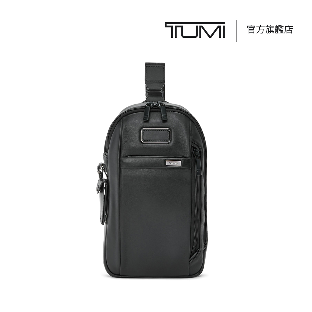 TUMI Alpha 皮革通勤休閒肩背包 - 黑色