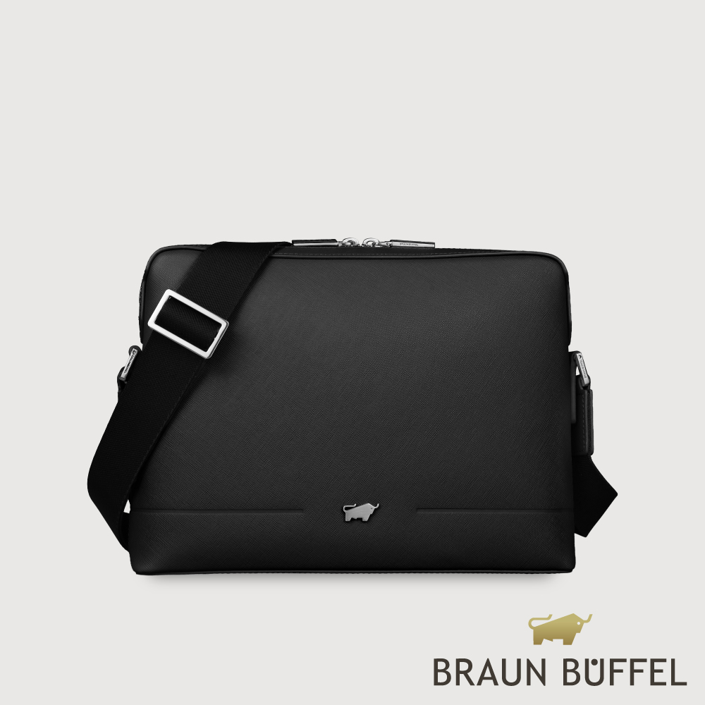 BRAUN BUFFEL 德國小金牛 台灣總代理 格瑞克-F 橫式斜背包-黑色/BF586-TW61-BK