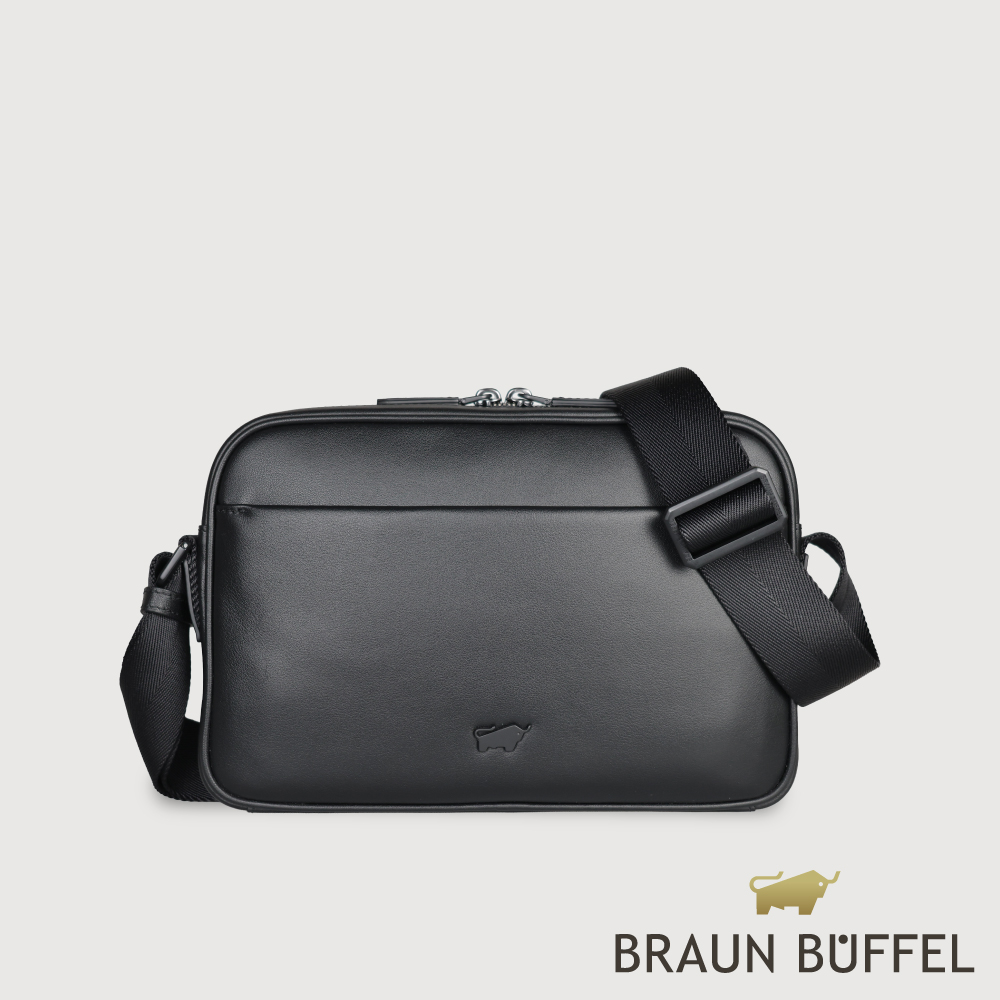 BRAUN BUFFEL 德國小金牛 台灣總代理 海斯-TW1 橫式斜背包-黑色/BF711-60-BK