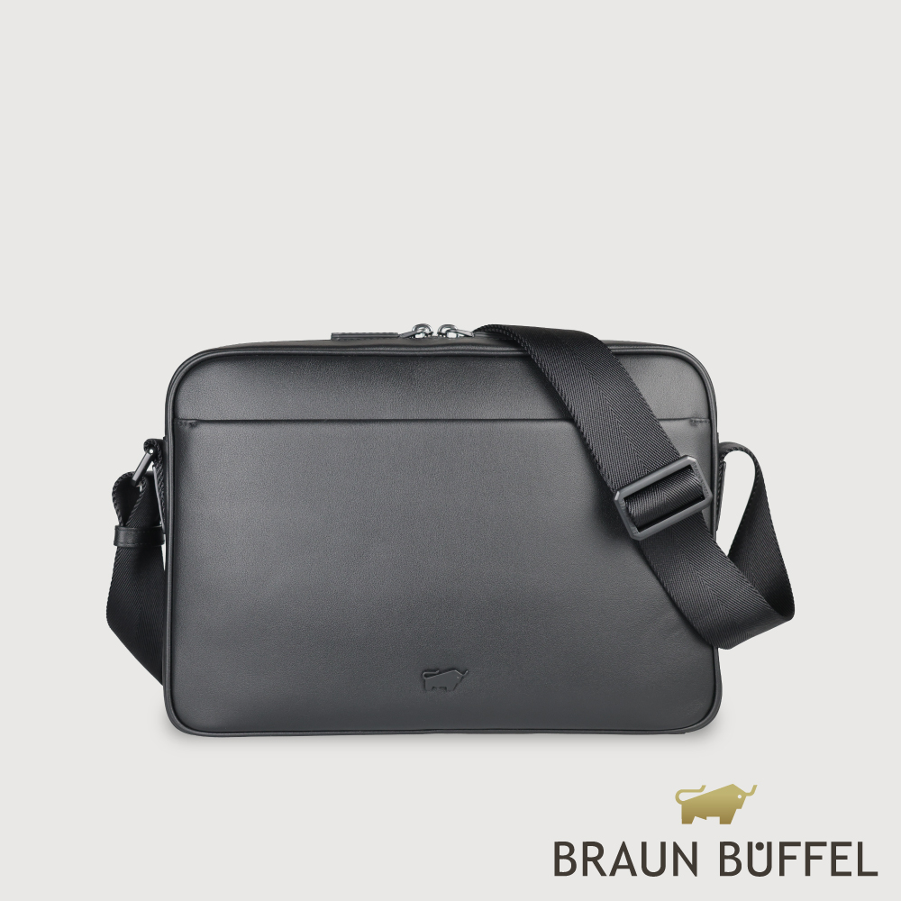 BRAUN BUFFEL 德國小金牛 台灣總代理 海斯-TW1 橫式大斜背包-黑色/BF711-62-BK