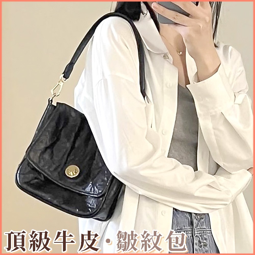 LEEHER 高級感 牛皮包包 肩背真皮包 復古托特包 復古包包 禮物 皺紋包 178