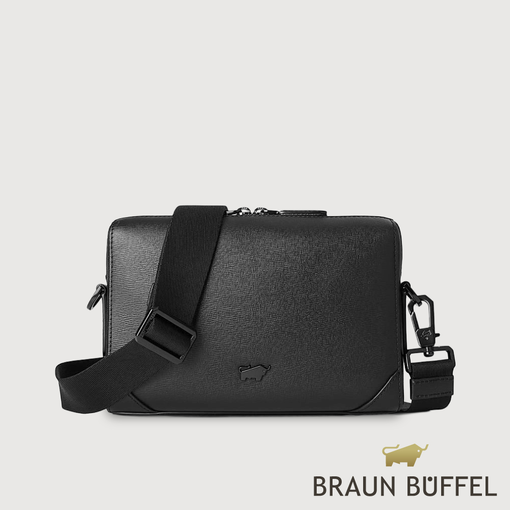 BRAUN BUFFEL 德國小金牛 台灣總代理 斯萊特-A 小型橫式斜背包-黑色/BF565-61-BK