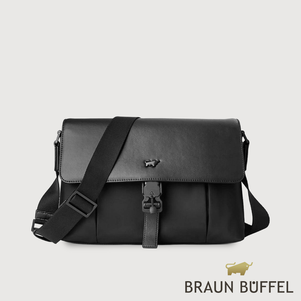 BRAUN BUFFEL 德國小金牛 台灣總代理 瓦拉頓-B 橫式大斜背包-黑色/BF594-TW62-BK(其他規格)
