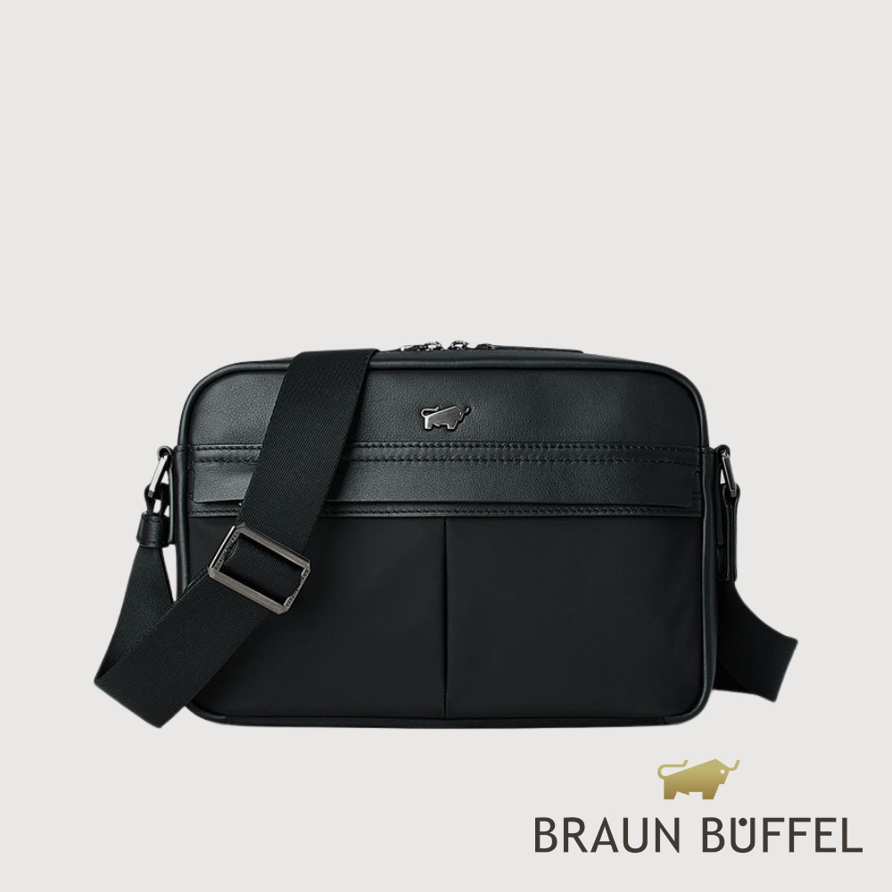 BRAUN BUFFEL 德國小金牛 台灣總代理 雷諾瓦-TW1 橫式小斜背包-黑色/BF707-60-BK