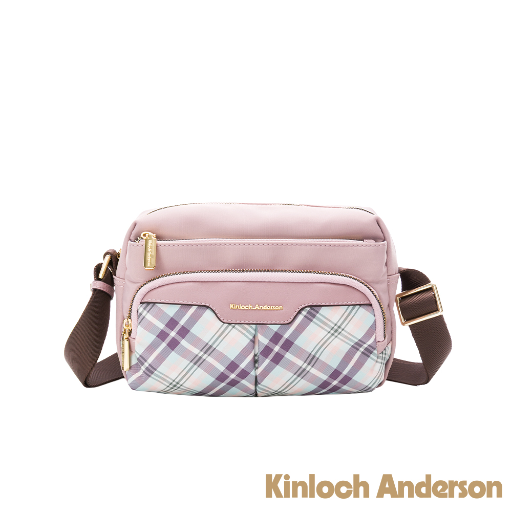 Kinloch anderson 金安德森 UNIQUE經典格紋 百搭多隔層斜側包-薰光粉