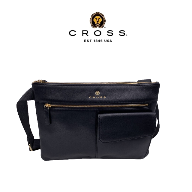 CROSS 高仕 限量1折 頂級NAPPA小牛皮斜背包-格瑞克系列(黑色 全新專櫃展示品)