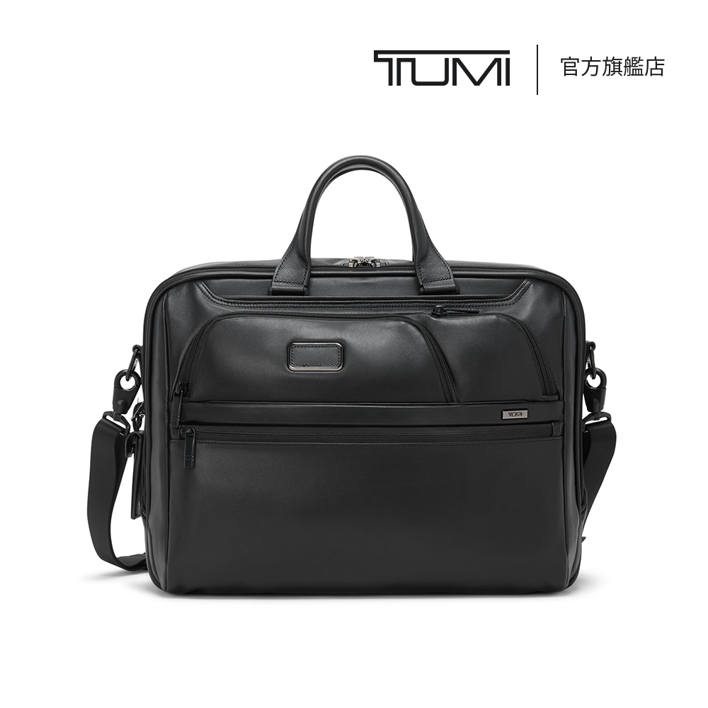 TUMI Alpha 大型 17 吋筆電皮革公事包 - 黑色