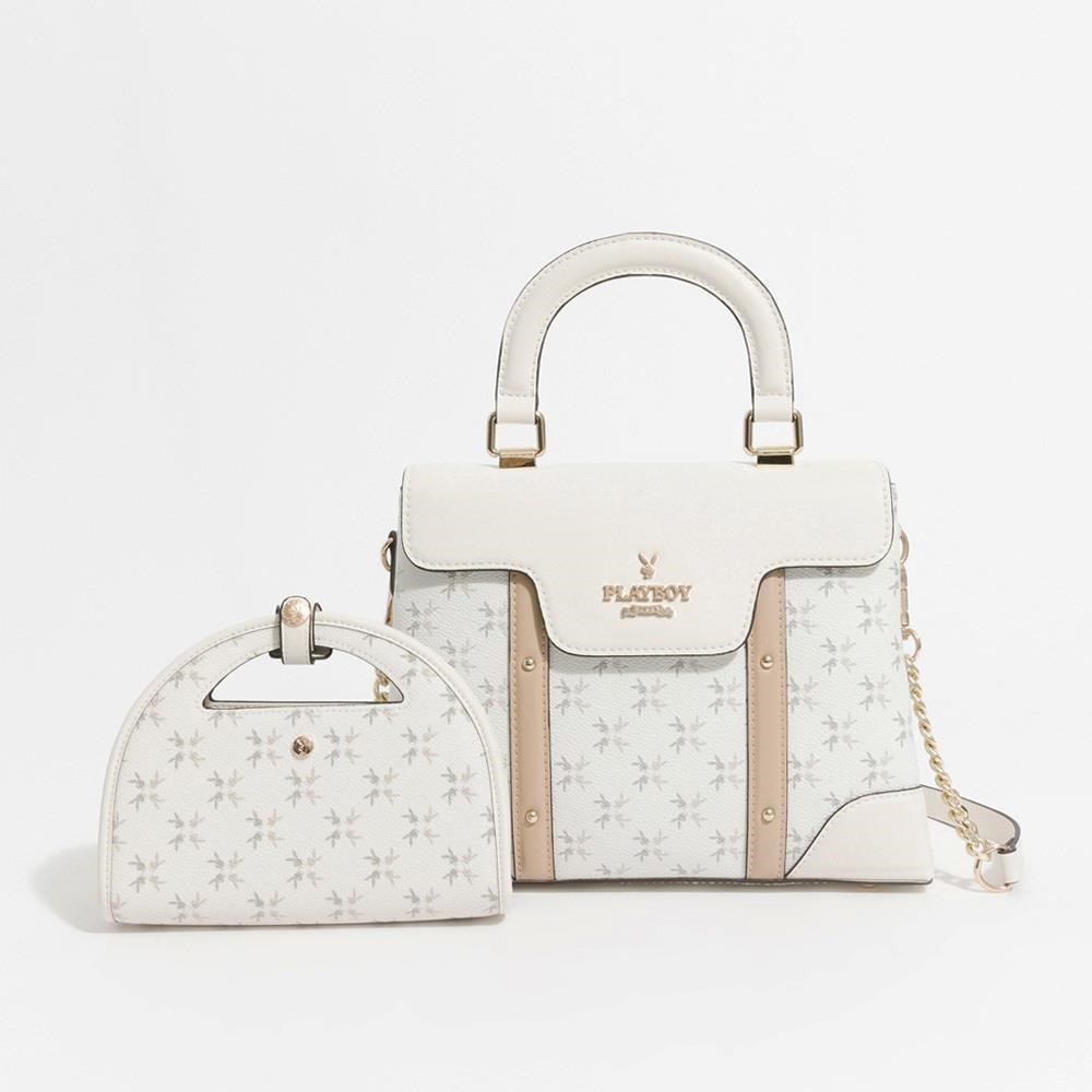 PLAYBOY 翻蓋手提包附長背帶 White Bunny系列 - 米白色(2025春夏女包)