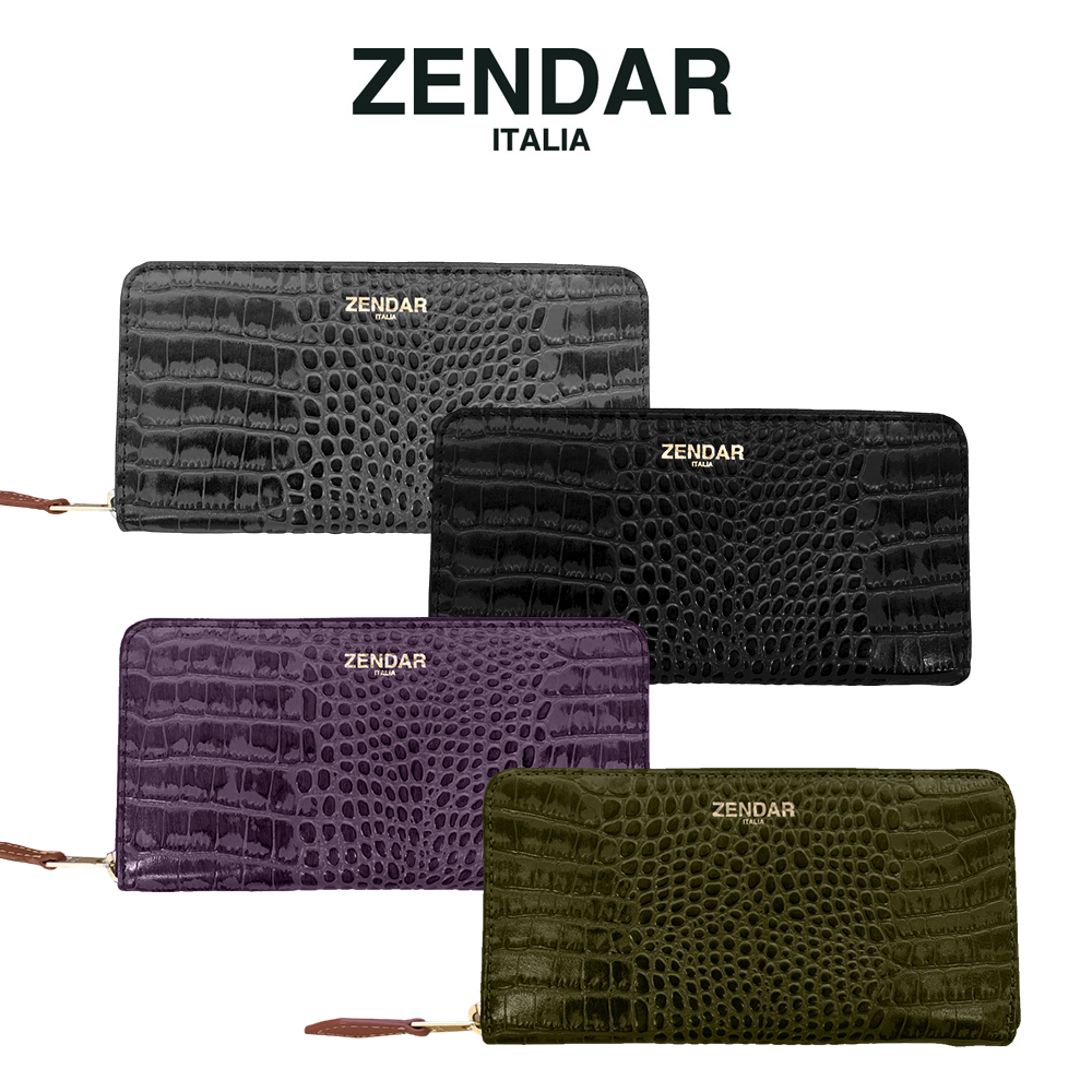 ZENDAR 限量2折 頂級小牛皮鱷魚紋霏比系列拉鍊長夾 全新專櫃展示品(贈禮盒包裝)