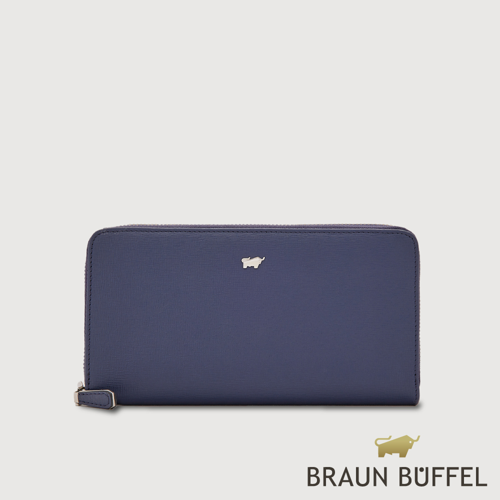 BRAUN BUFFEL 德國小金牛 台灣總代理 海娜 12卡拉鍊長夾-深藍色/BF808-602-DB