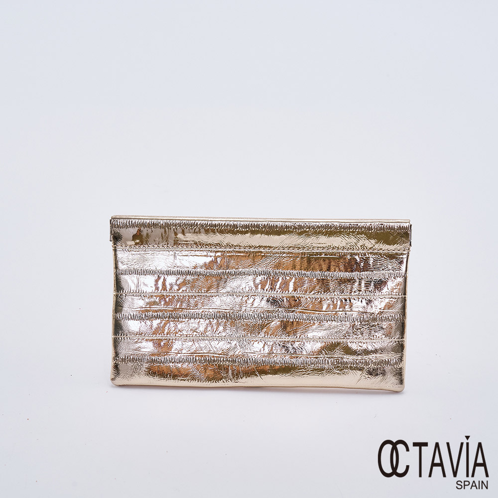 OCTAVIA 8 OCTAVIA 8 真皮- 超魅力 金屬時尚彈壓多用途長夾 - 香檳金