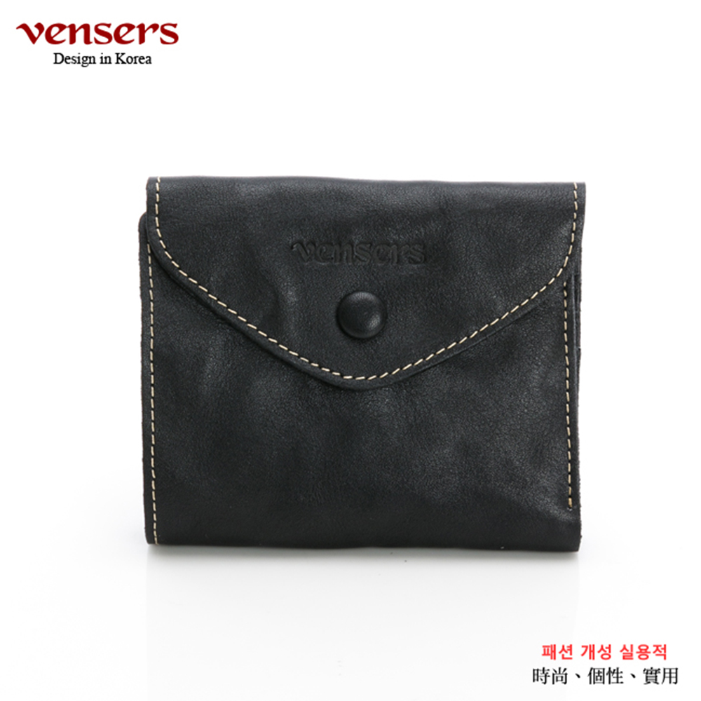 vensers 牛皮潮流個性皮夾(TJ501201黑色短夾)