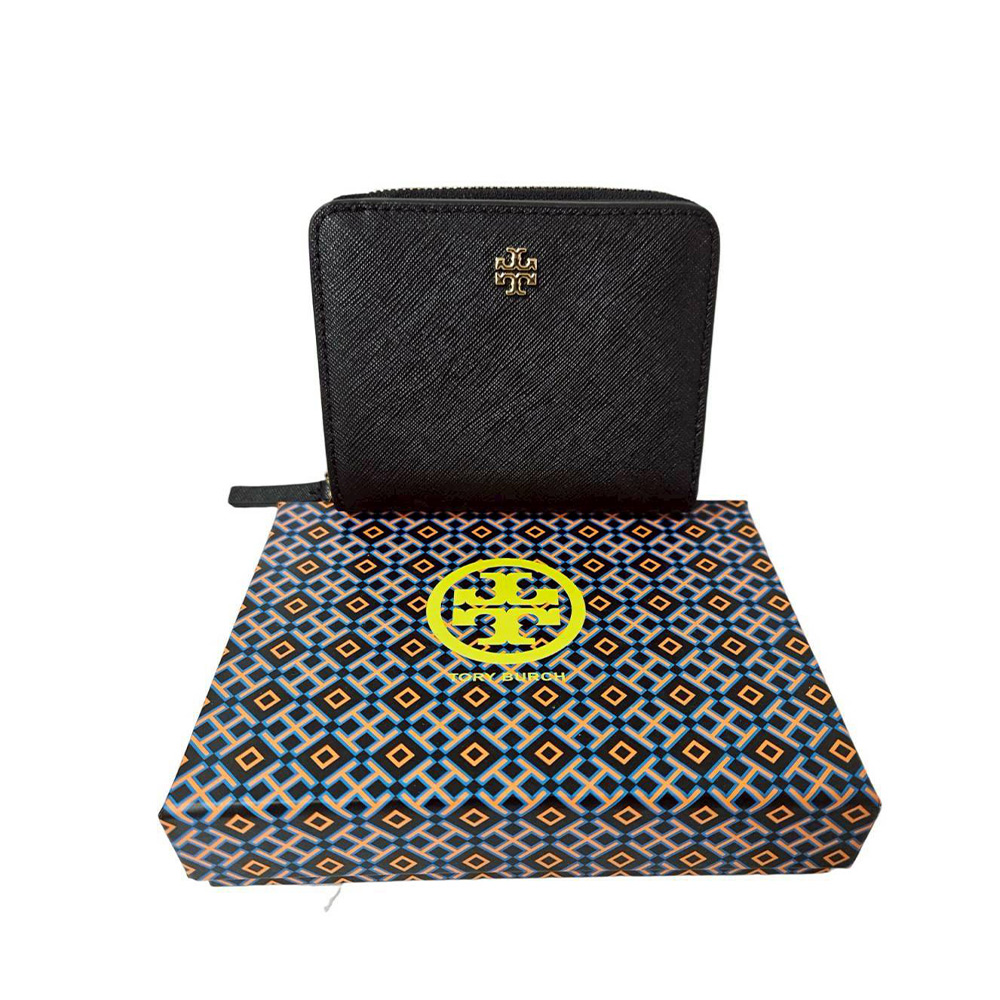 TORY BURCH TB 防刮暗釦拉鍊短夾 黑色