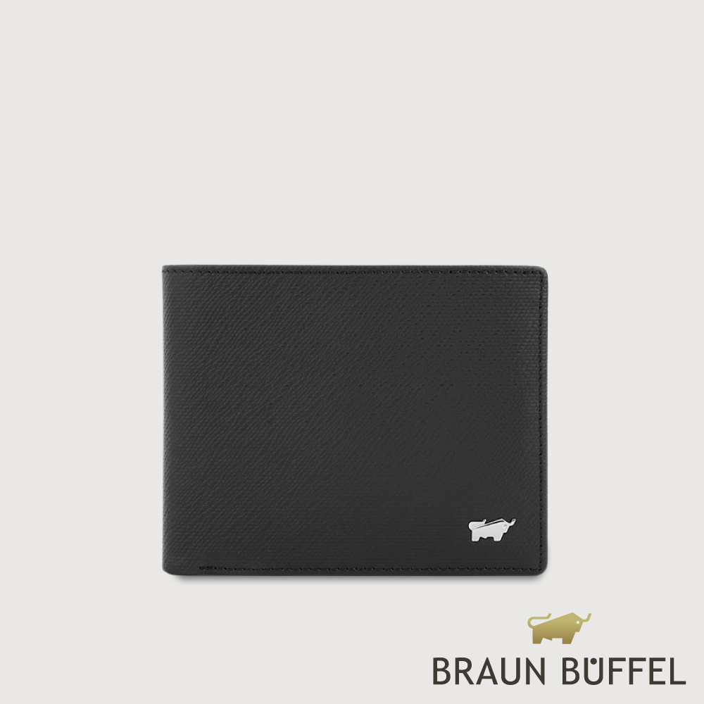 BRAUN BUFFEL 德國小金牛 台灣總代理 羅根-A 9卡中間翻零錢袋短夾-黑色/BF569-318-BK
