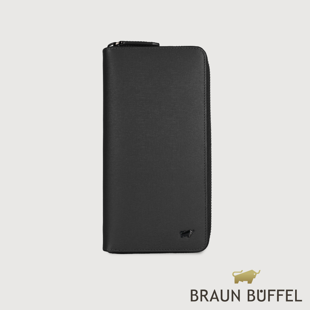 BRAUN BUFFEL 德國小金牛 台灣總代理 維克多-E 21卡全開拉鍊長夾-黑色/BF570-305-BK