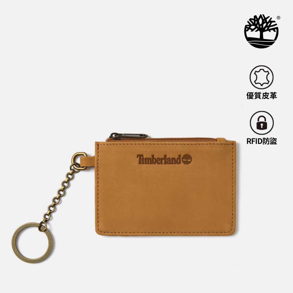 Timberland 中性小麥色皮革卡片夾鑰匙圈｜A5Q85231