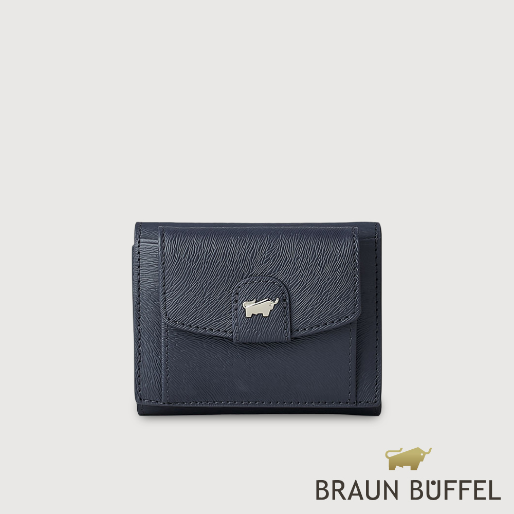 BRAUN BUFFEL 德國小金牛 台灣總代理 蘇菲娜-B 2卡三折短夾-深藍色/BF886-414-DB