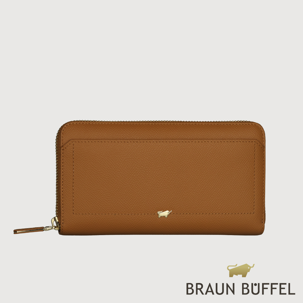 BRAUN BUFFEL 德國小金牛 台灣總代理 婕娜 13卡拉鍊長夾-麥色/BF2005-602-BRA