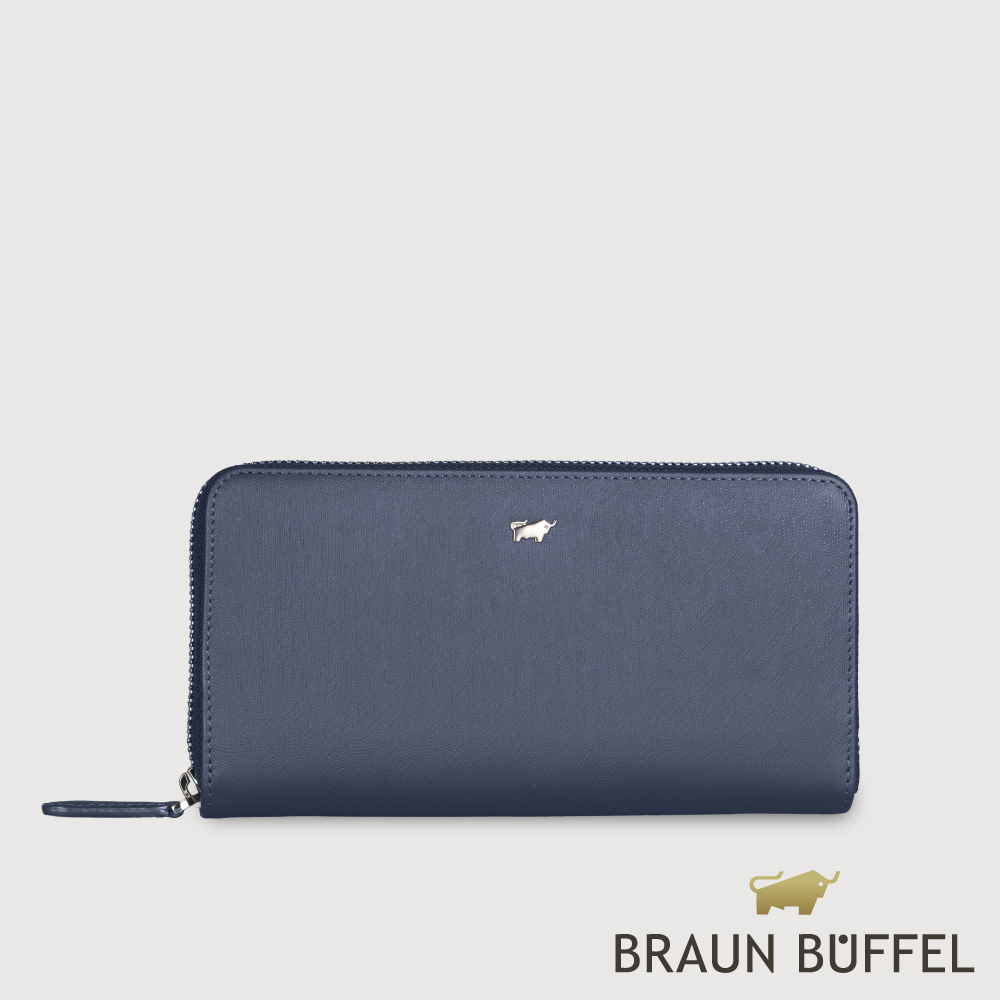 BRAUN BUFFEL 德國小金牛 台灣總代理 HOMME-M 12卡拉鍊長夾-深藍色/BF306-602-MAR