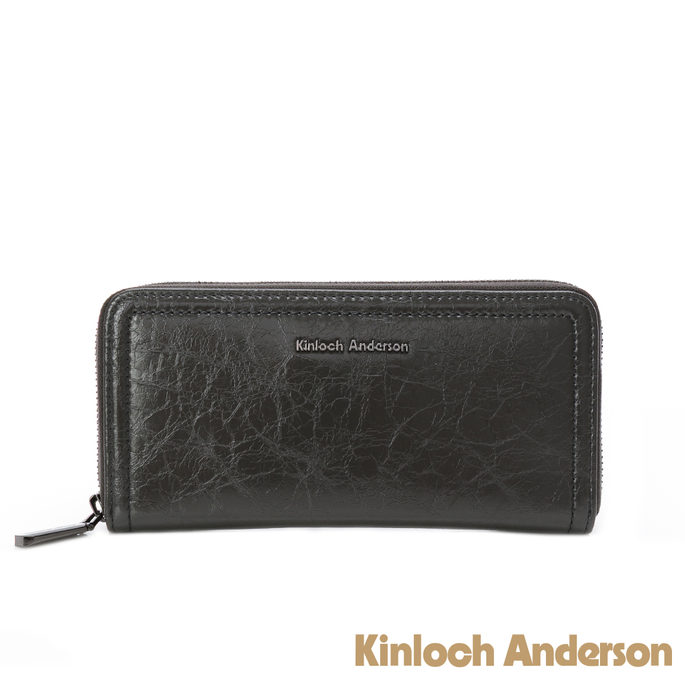 Kinloch anderson 金安德森 Elara 油蠟打皺拉鍊長夾-深霧灰