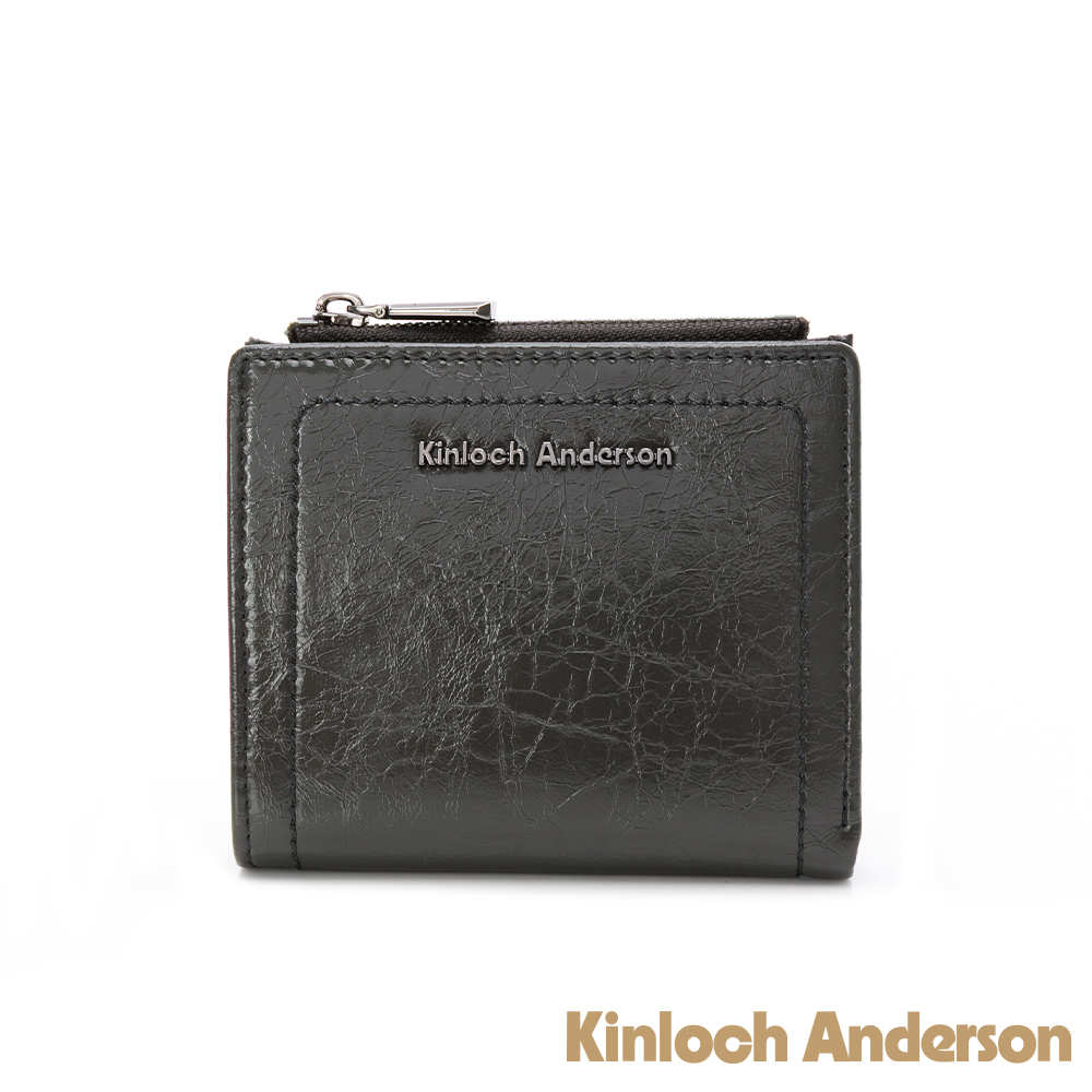 Kinloch anderson 金安德森 Elara 油蠟打皺翻蓋短夾-深霧灰