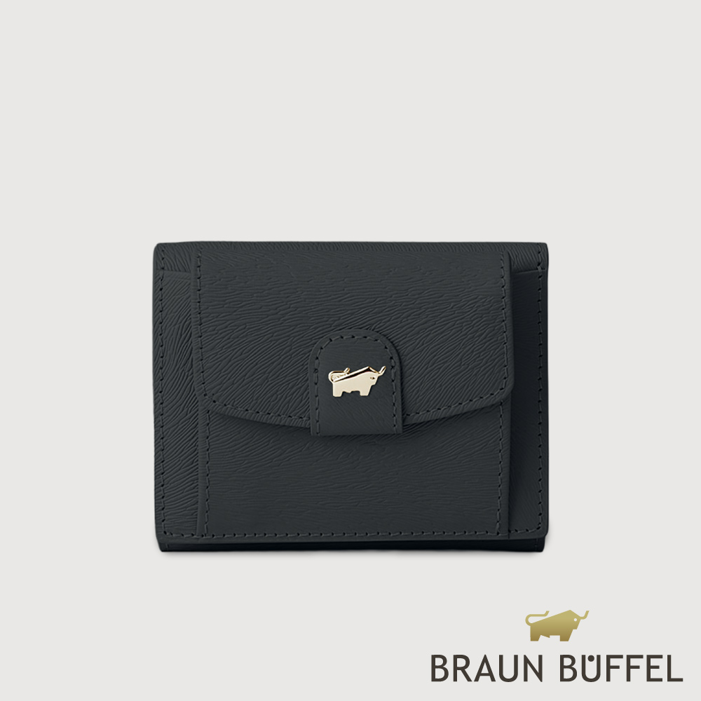 BRAUN BUFFEL 德國小金牛 台灣總代理 蘇菲娜-A 2卡三折短夾-黑色/BF885-414-BK