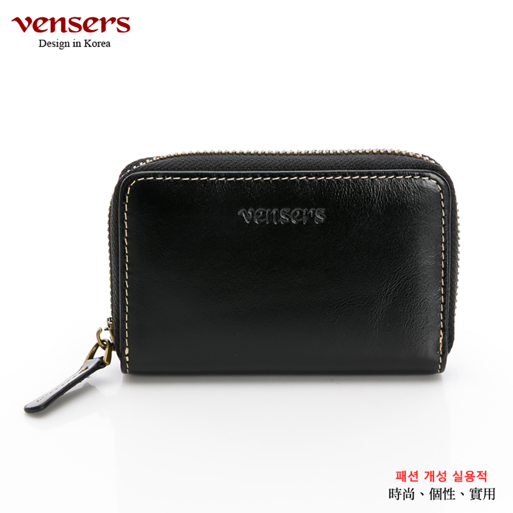 vensers 小牛皮潮流個性皮夾-(TC320802黑色片夾)