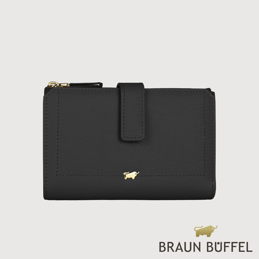 BRAUN BUFFEL 德國小金牛 台灣總代理 婕娜 10卡兩折中夾-黑色/BF2005-502-BK