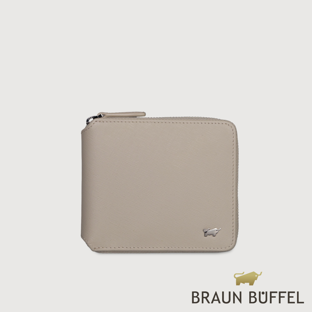 BRAUN BUFFEL 德國小金牛 台灣總代理 亞當 8卡拉鍊皮夾-杏色/BF504-328-HM