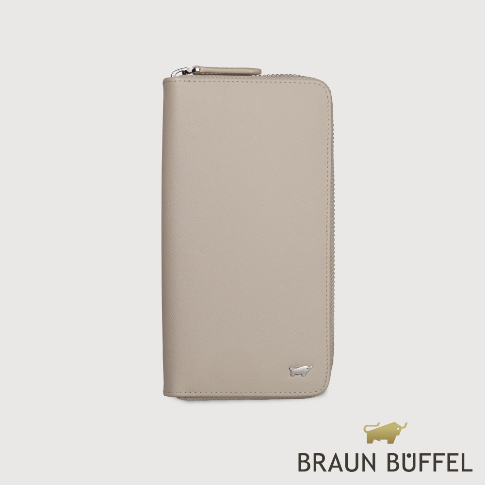 BRAUN BUFFEL 德國小金牛 台灣總代理 亞當 8卡拉鍊長夾-杏色/BF504-601-HM