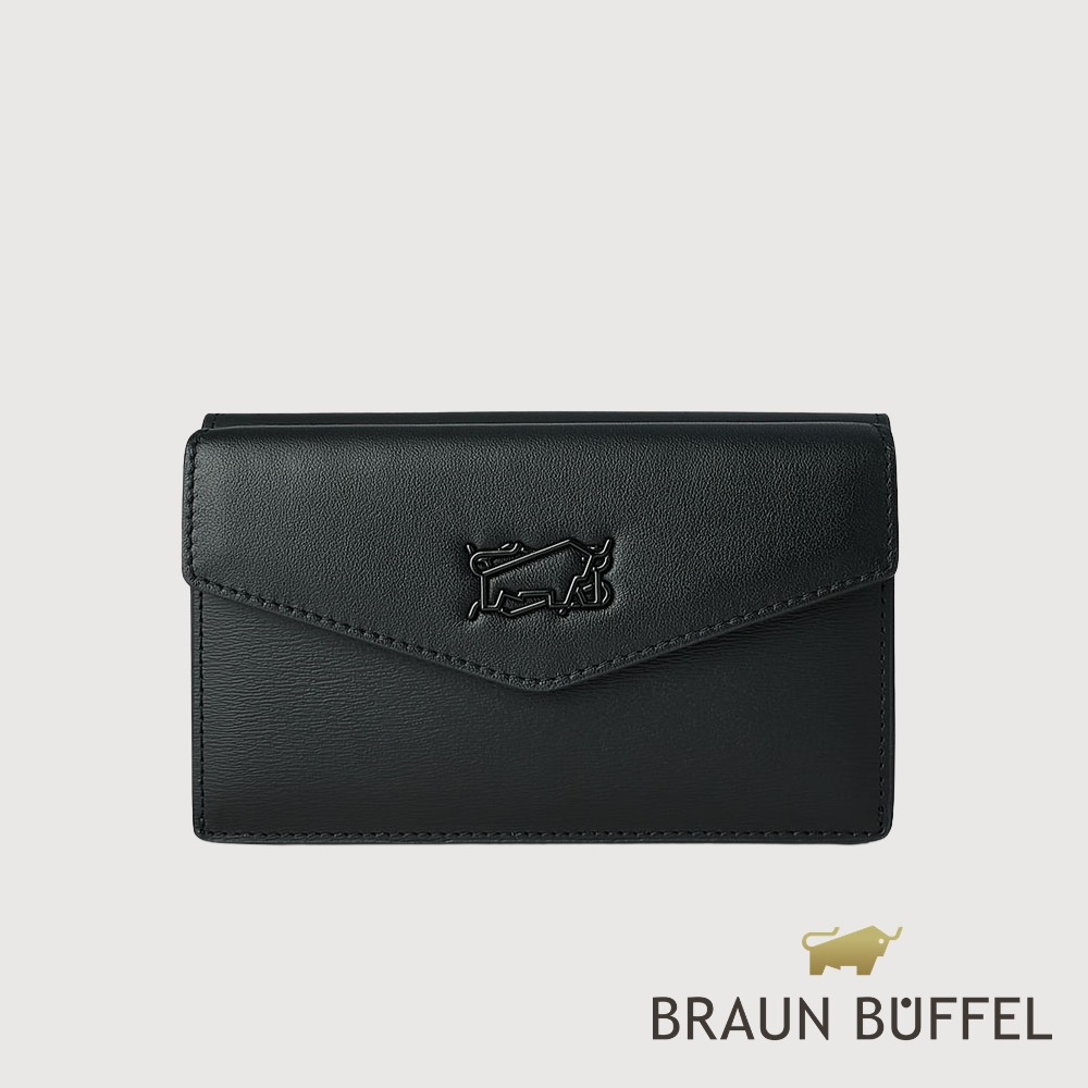 BRAUN BUFFEL 德國小金牛 台灣總代理 巨星-F 9卡兩折釘扣中夾-黑色/BF887-502-BK
