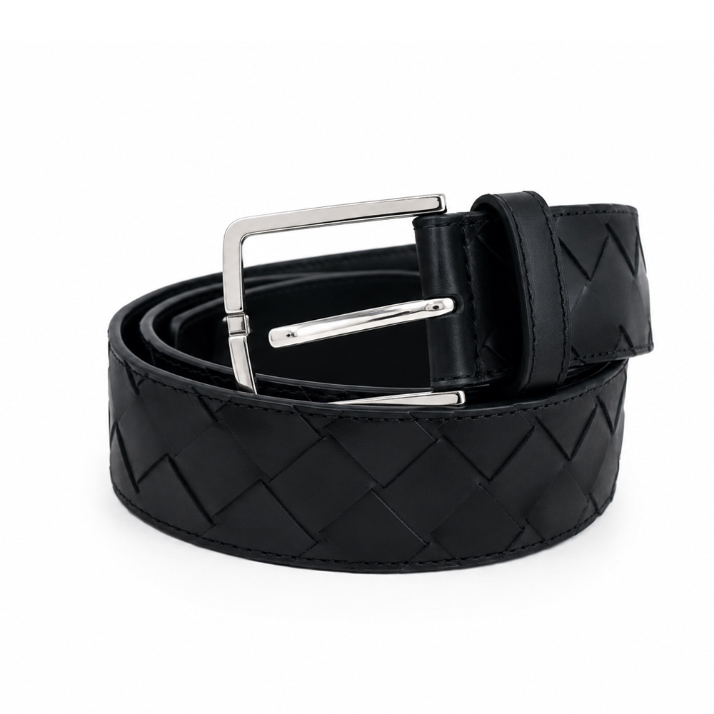 BOTTEGA VENETA 寶緹嘉 經典編織小牛皮腰帶/皮帶(黑色)