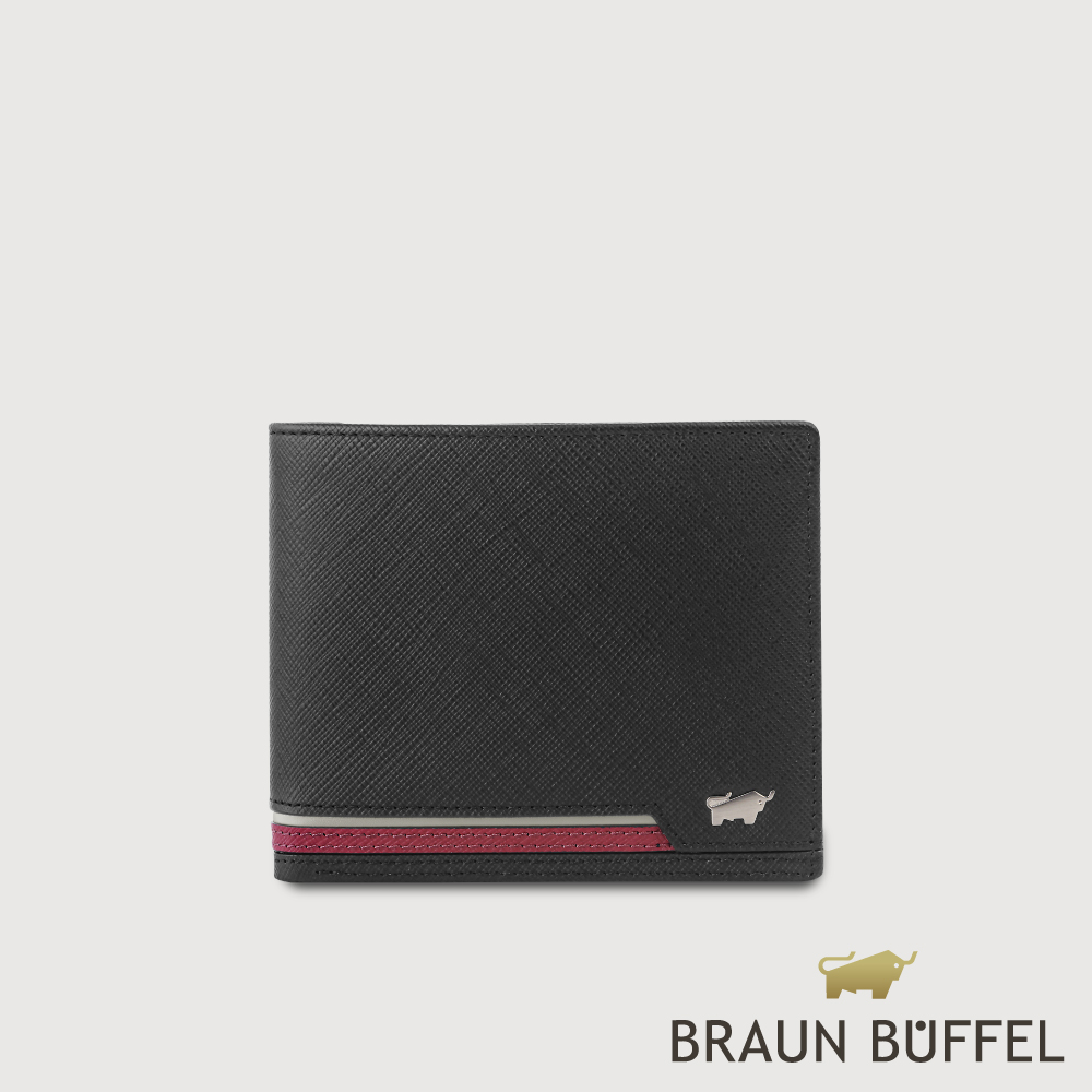 BRAUN BUFFEL 德國小金牛 台灣總代理 飛牛 8卡男夾-黑撞紅/BF362-313-BKR