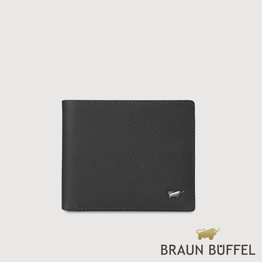 BRAUN BUFFEL 德國小金牛 台灣總代理 HOMME-ZW 8卡中間翻零錢袋短夾-黑色/BF599-318-BK