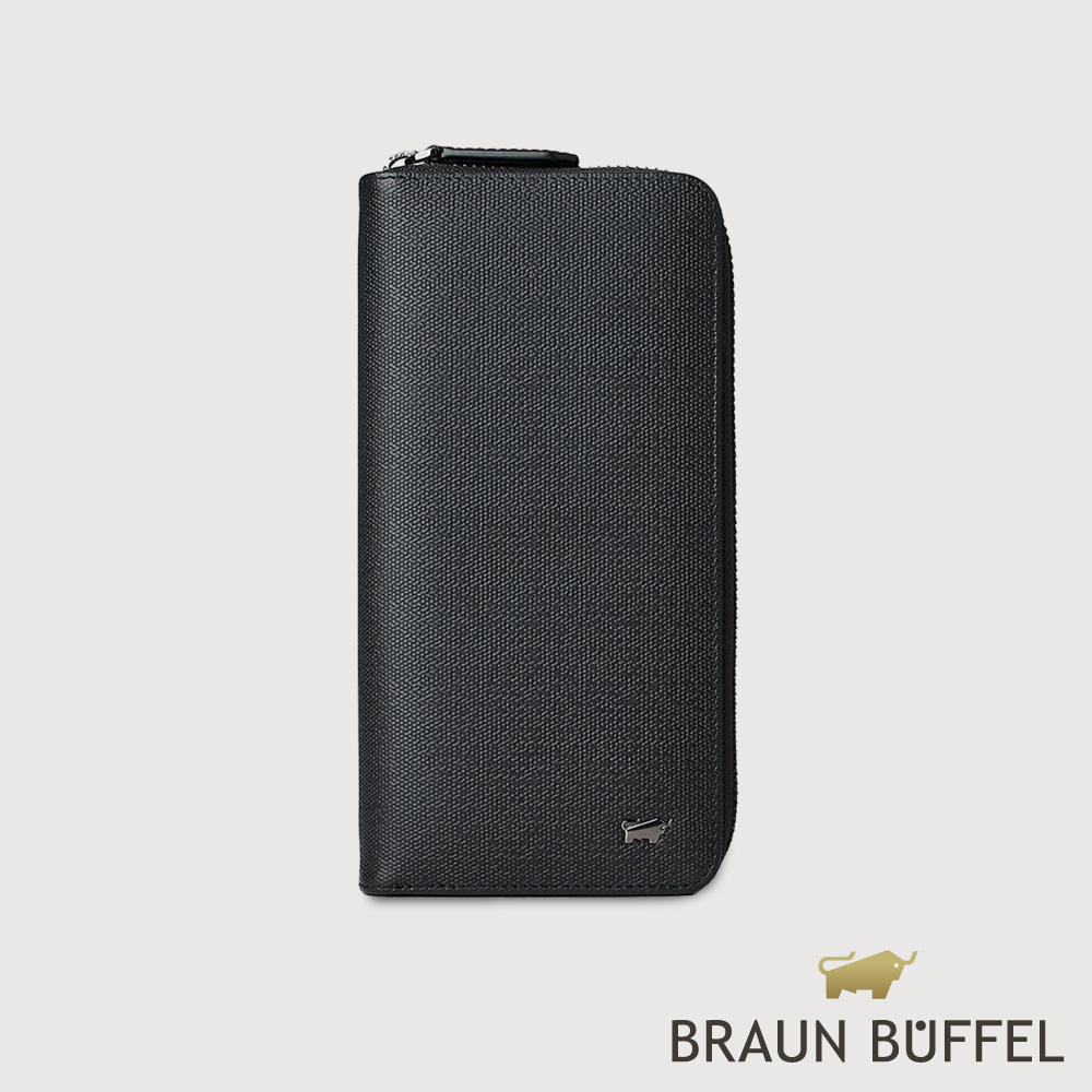 BRAUN BUFFEL 德國小金牛 台灣總代理 安德勒-1 12卡拉鍊長夾-黑色/BF531-601-BK